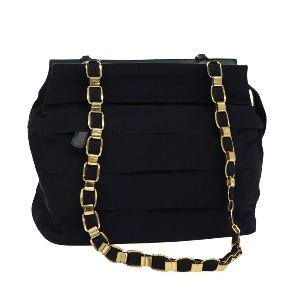 Ferragamo Chain Canvas Shoulder Bag Black